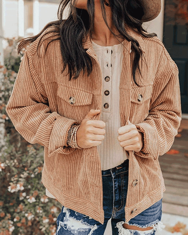 Women Fashion Cardigan Corduroy Jacket