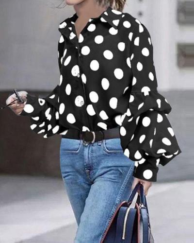 Fashion Leopard Polka Dot Blouse Chic Work Tops with Button