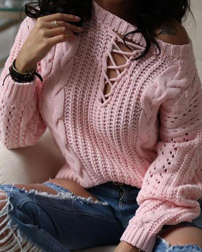 Twist Hollow Sexy Off-the-shoulder Knitted Sweater