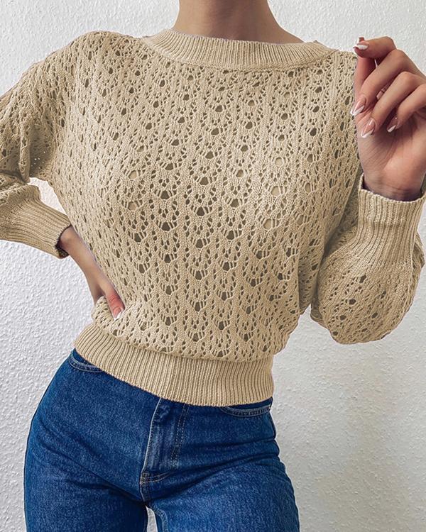 Crew Neck Pointelle-knit Pullover Sweater