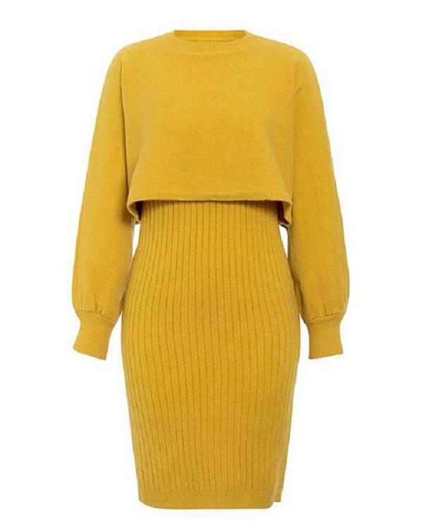 Two-piece Fashion Solid Color Knitted Dress