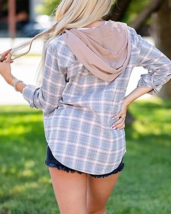 Plaid Hooded Loose-fitting Jacket Coat