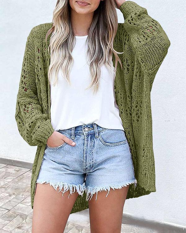 6 Colors Hollow out Loose Fit Fashion Knitted Cardigan