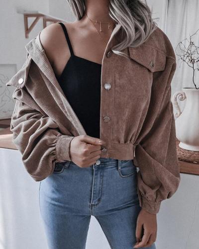 Lantern Long Sleeve Corduroy Casual Short Jacket