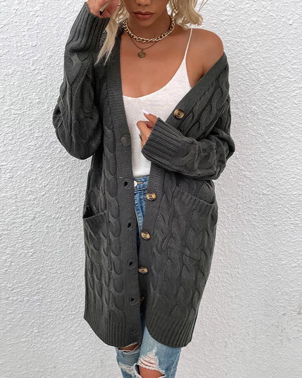 Solid Long Sleeve Knit Cardigan