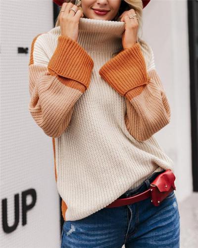 Three-color color matching turtleneck knitted sweater women