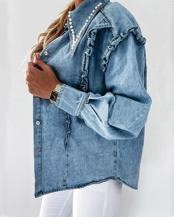 Beaded Denim Shirt Coat