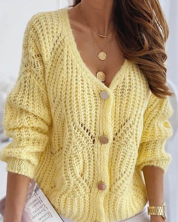 Candy Color Hollow Crochet Sweet Sexy Sweater Cardigan