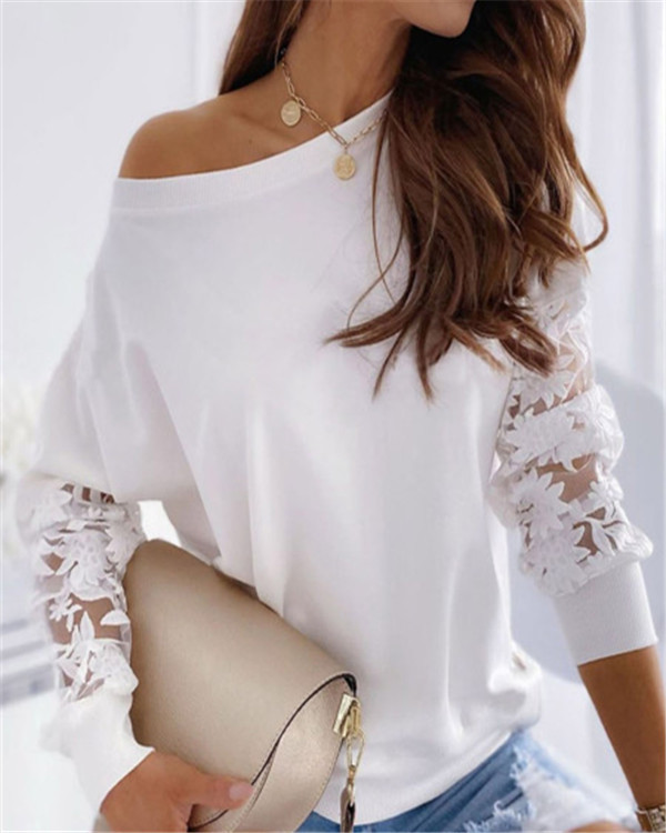 Casual stitching lace hollow long-sleeved pullover sweater