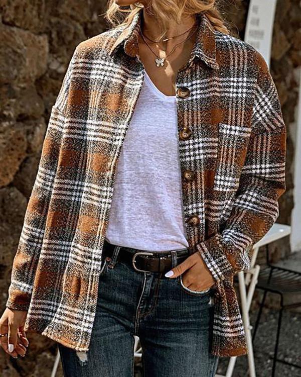 Casual Loose Lapel Shirt Plaid Coat