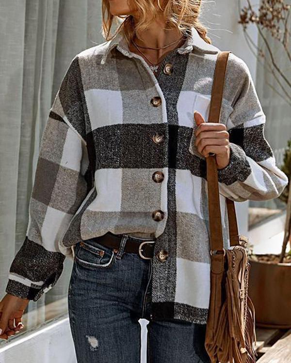 Casual Loose Lapel Shirt Plaid Coat