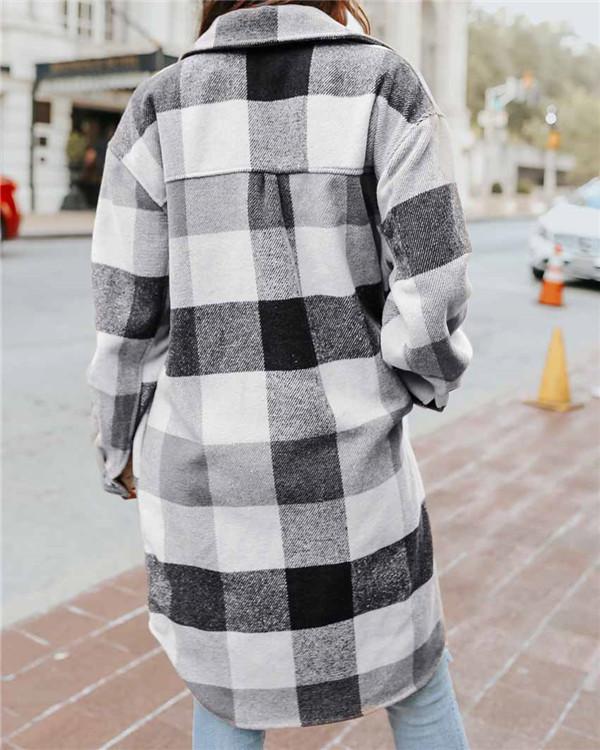 Loose women's plaid coat mid-length coat