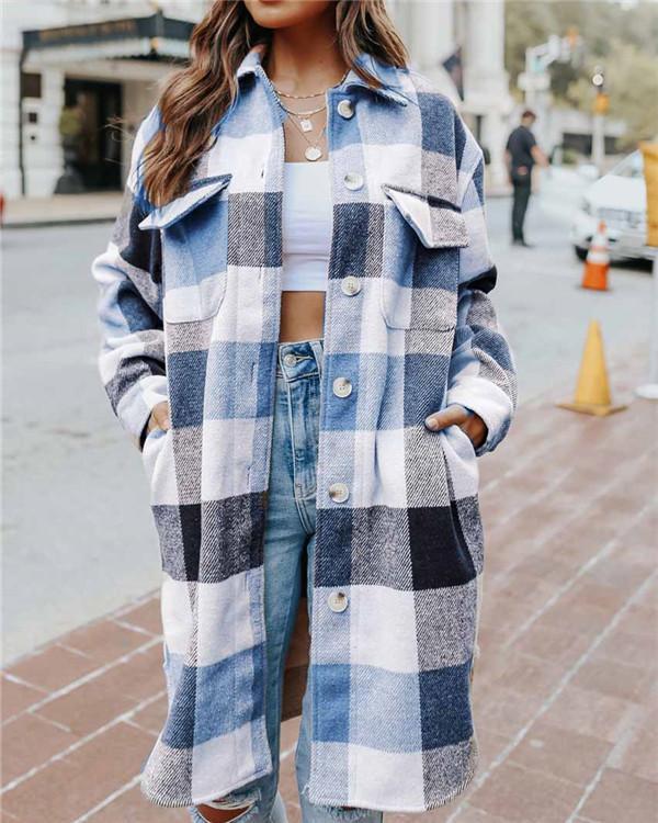 Loose women's plaid coat mid-length coat