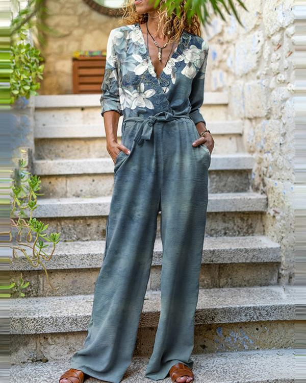 Fashion Long-Sleeve Butterfly Print Jumpsuit