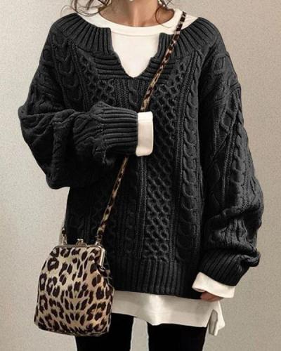 Cable Knit Boat Neck Long Sleeves Loose Sweater