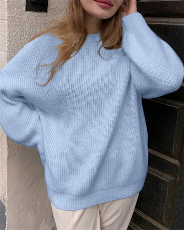 Round Neck Solid Color Thick Knit Sweater
