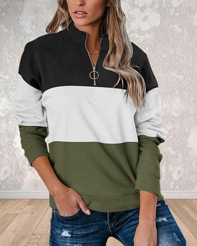 Print Color Block V-Neck Long Sleeves Sweatshirt