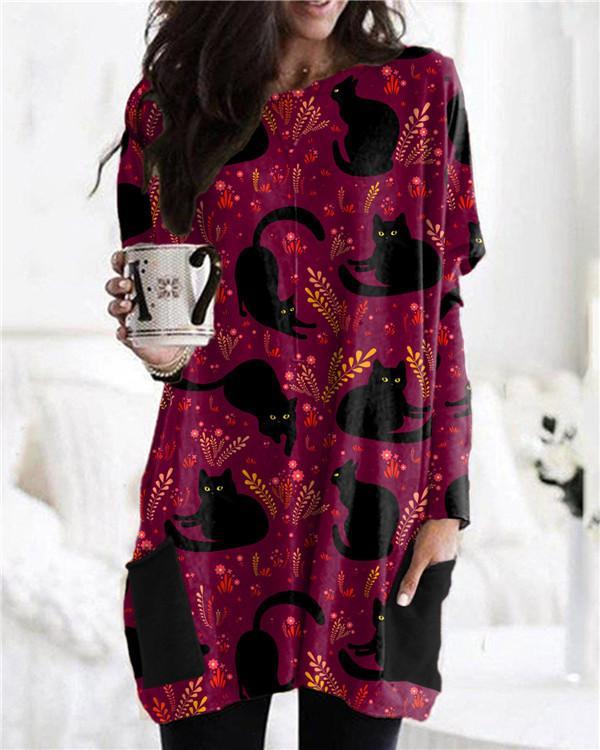 Halloween Popular Cartoon Print Long Sleeve Dress