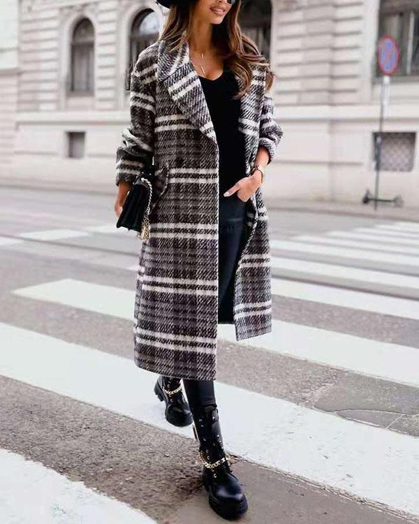 Plaid Lapel Midi Coat