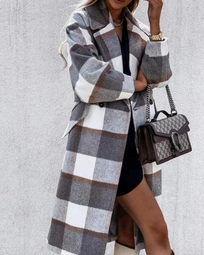 Women Plaid Lapel Midi Coat