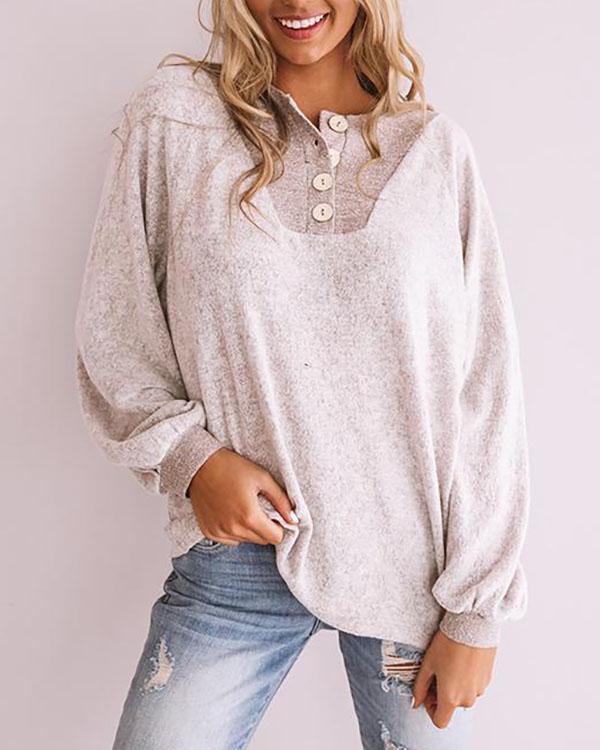 Button Neck Long Sleeve Blouse