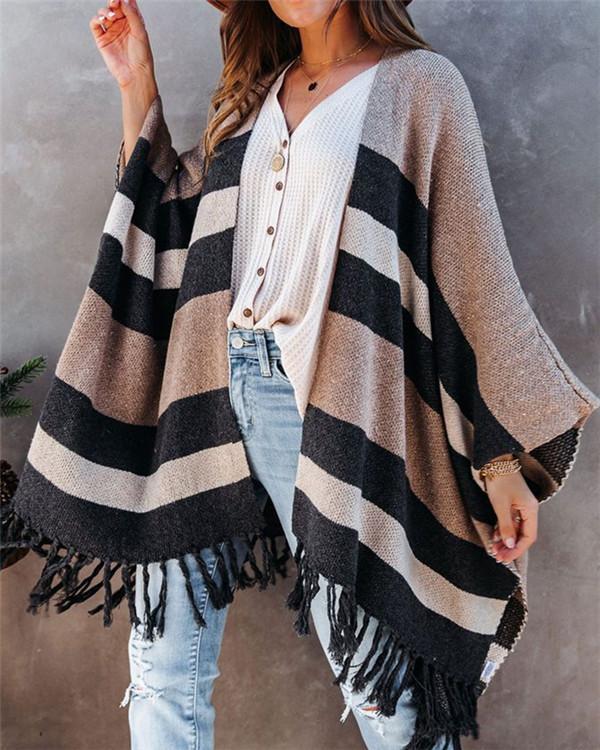 Fringed Sweater Sweater Batch Shoulder Coat