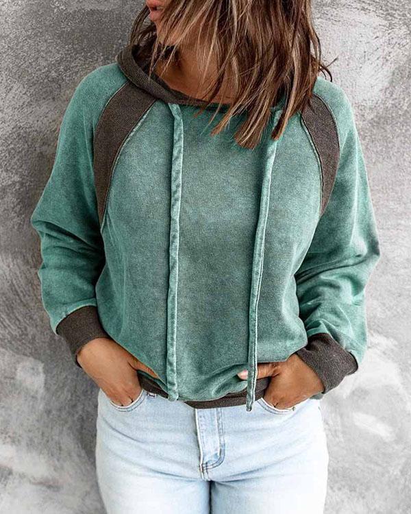 Contrast Loose Fit Patchwork Women's Hoodie Pullover