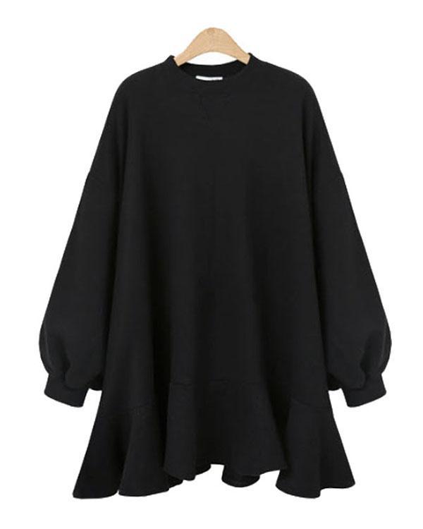 Round Neck Irregular Ruffle Sweatshirt Mini Dress