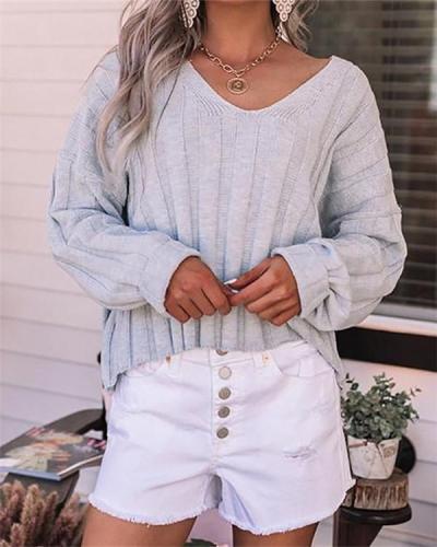 Loose V-neck Short-sleeved Knitted Sweater