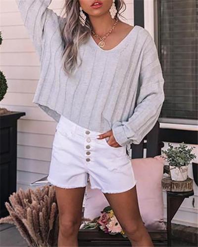 Loose V-neck Short-sleeved Knitted Sweater