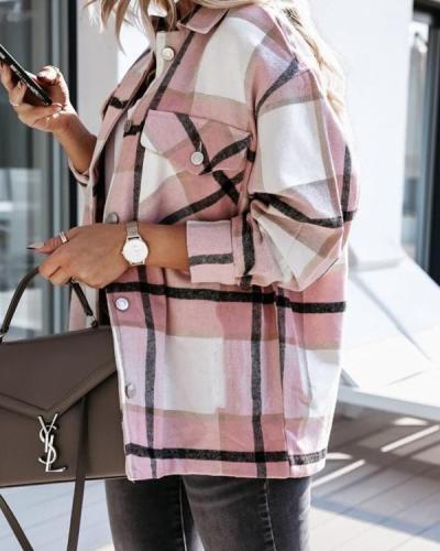 Women's Long Sleeve Plaid Shirt Outerwear