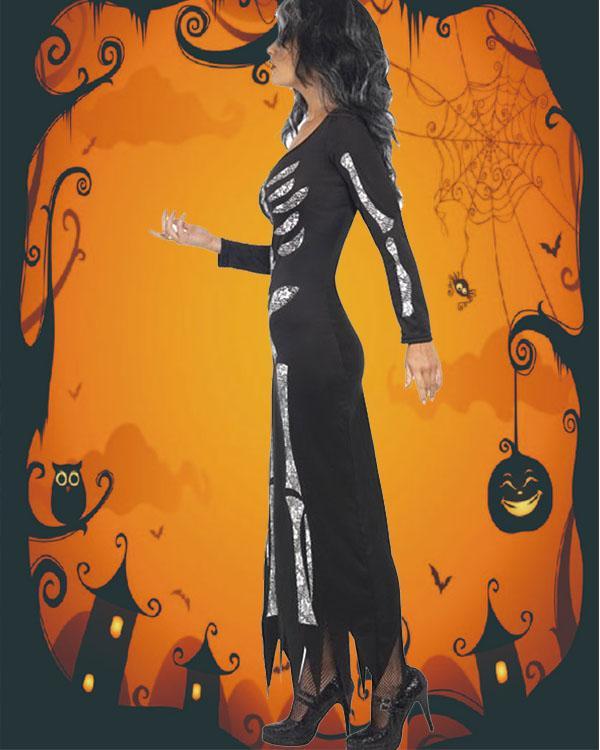 Halloween Skeleton Printed Irregular Hem Casual Dress