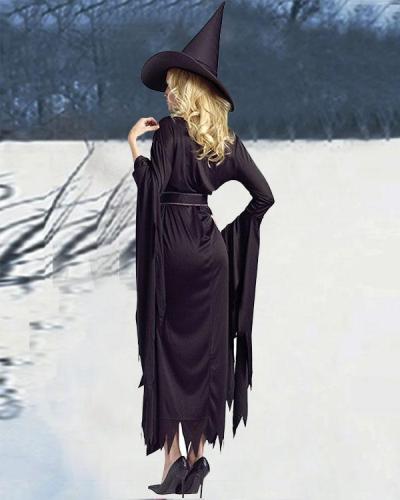 Halloween Elasticity Irregular Sawtooth Hem Dress Witch Costume 3PCS Outfit
