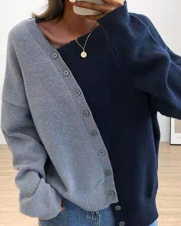Color Block Asymmetrisch Button Sweater