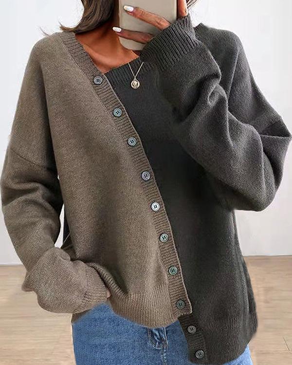 Color Block Asymmetrisch Button Sweater