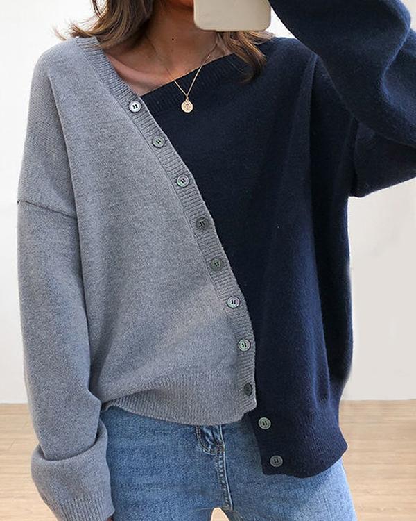 Color Block Asymmetrisch Button Sweater