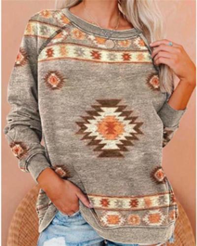 National Style Printed Loose-fitting Sweater