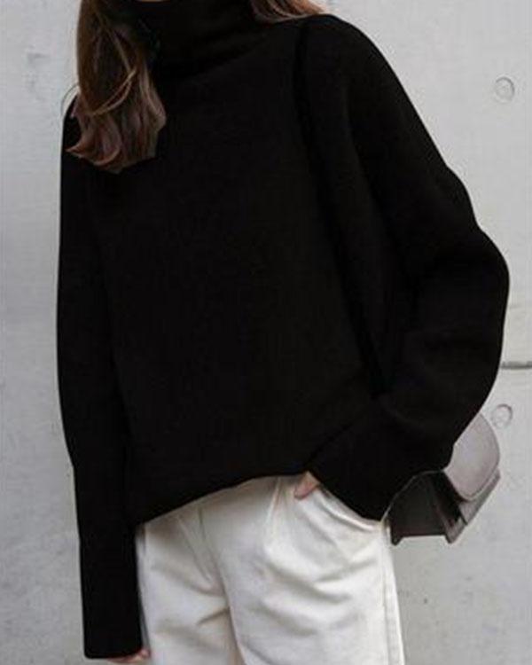 Mnimalistic Pure Color Turtleneck Casual Sweater