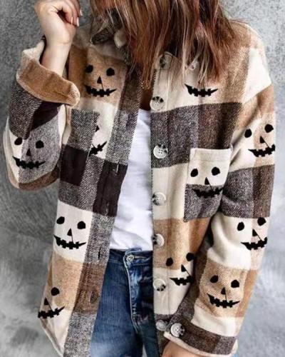 Halloween Print Casual Loose Vintage Outerwear