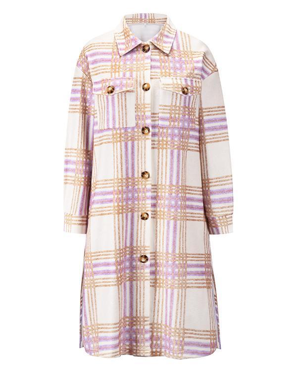 Women's Plaid Check Printed Midi Coat Jacket