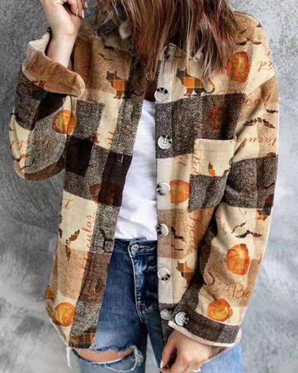 Halloween Print Casual Loose Vintage Outerwear