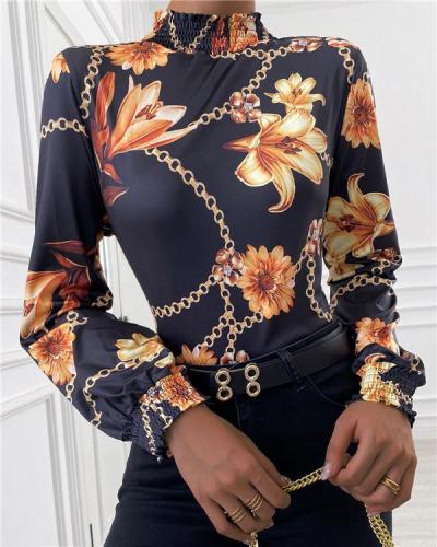 Printed Half-high Collar Long-sleeved Bottoming Shirt