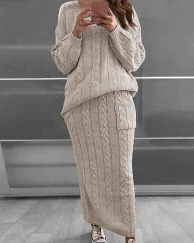 Fashion Twist Flower Stitch Sweater Dress Suit