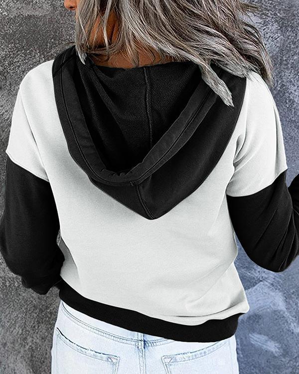 Contrast Women's Button Hoodie Pocket Pullover