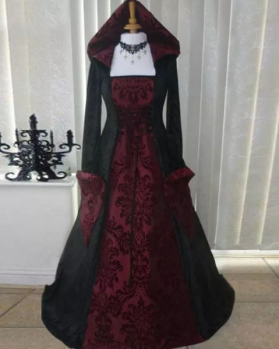 Halloween Long Sleeve Lace-up Print Dress