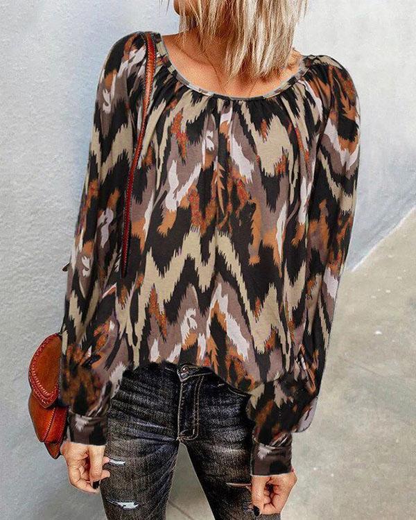 Crew Neck Animal Print Daily Autumn Pullover Top