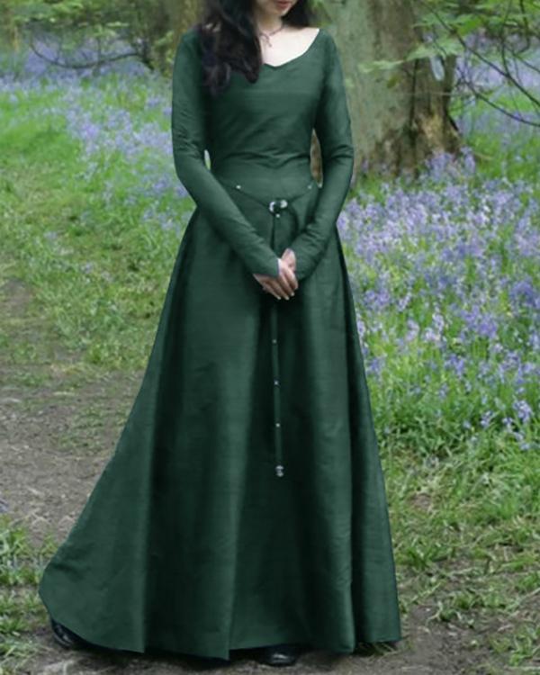 Classical Medieval Long Sleeve Round Neck Slim Ladies Dress
