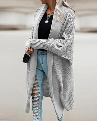 Lapel Bat Sleeve Knit Long Sweater Cardigan