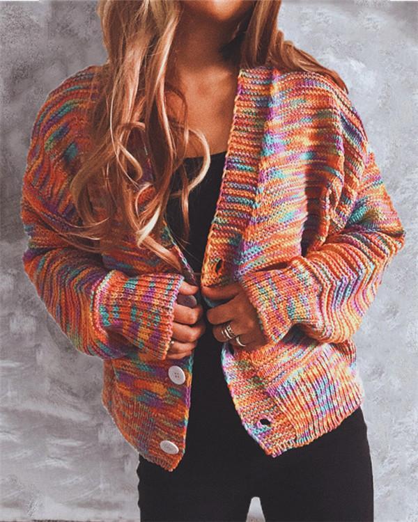Rainbow Color Loose Knit Sweater Cardigan Jacket