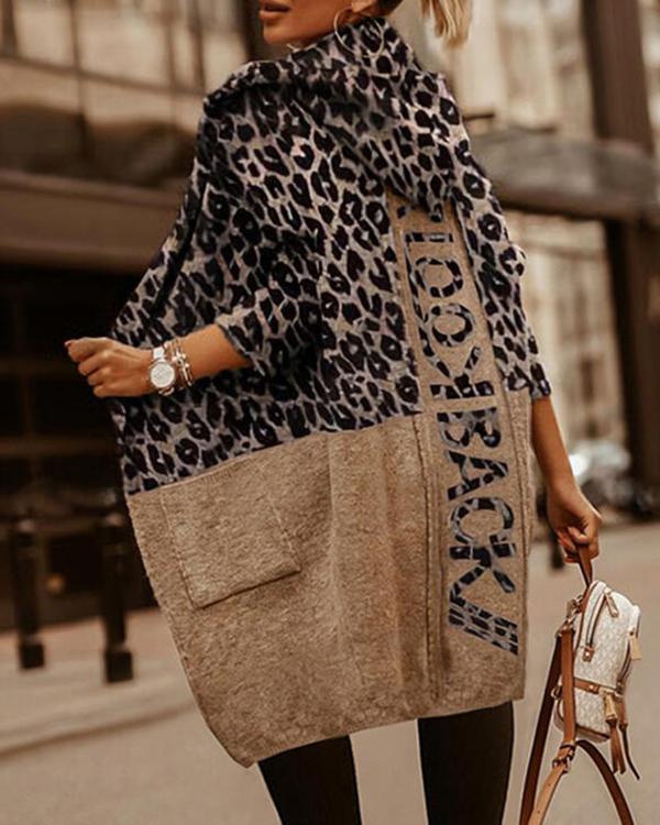 Loose Long-sleeved Leopard-print Woolen Coat